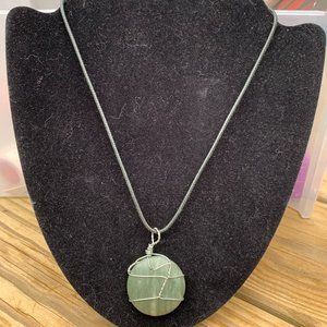 Greenline Marble Wire wrap Pendant with 18" Leather Necklace